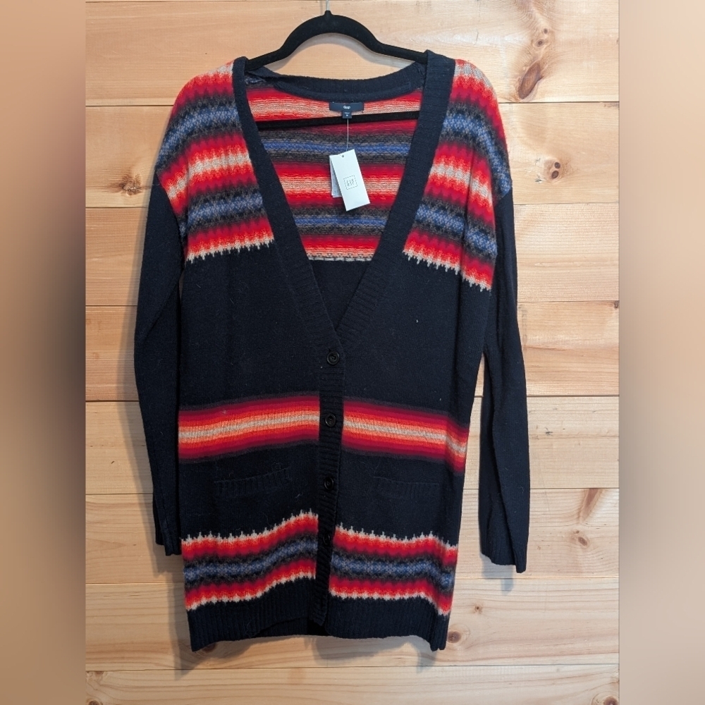 GAP Women's Navy Cardigan with Multicolor Stripes - Picture 2 of 3